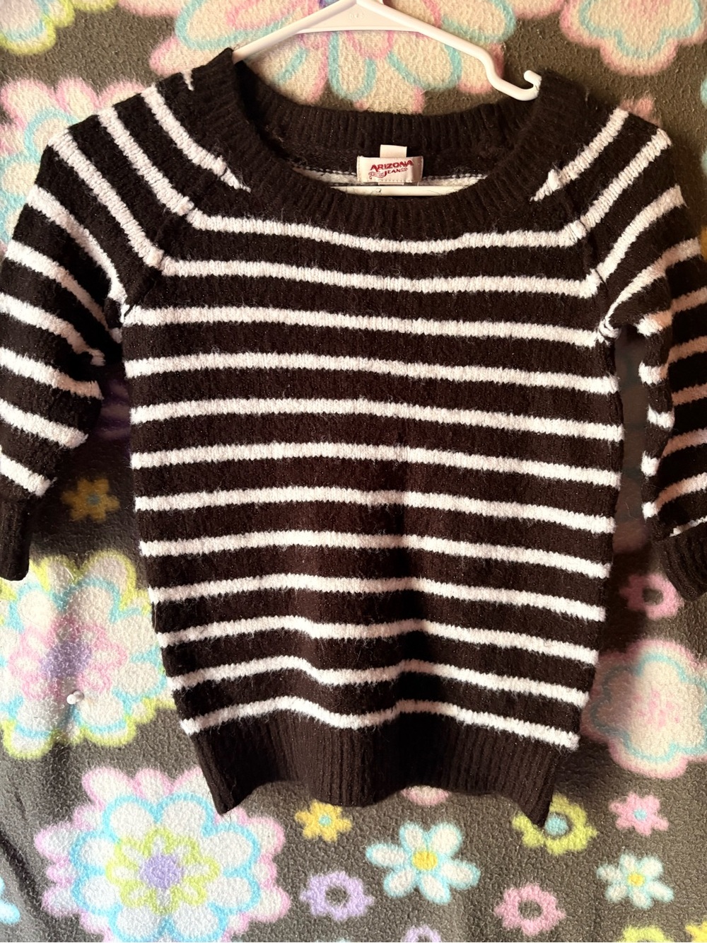 Arizona Jean Company Brown and White Striped Crew Neck Sweater